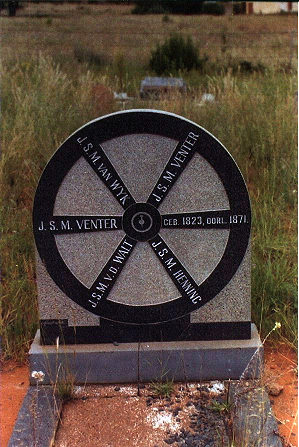 Die gedenksteen wat opgerig is vir Jan Sarel Marthinus Venter *3-7-1793 en sy vier kleinseuns wat na hom vernoem is